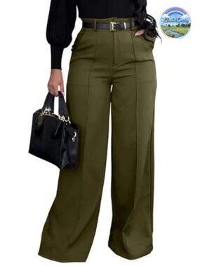 Wide Leg Dress Pants Pleated Palazzo Work Slacks High Waisted